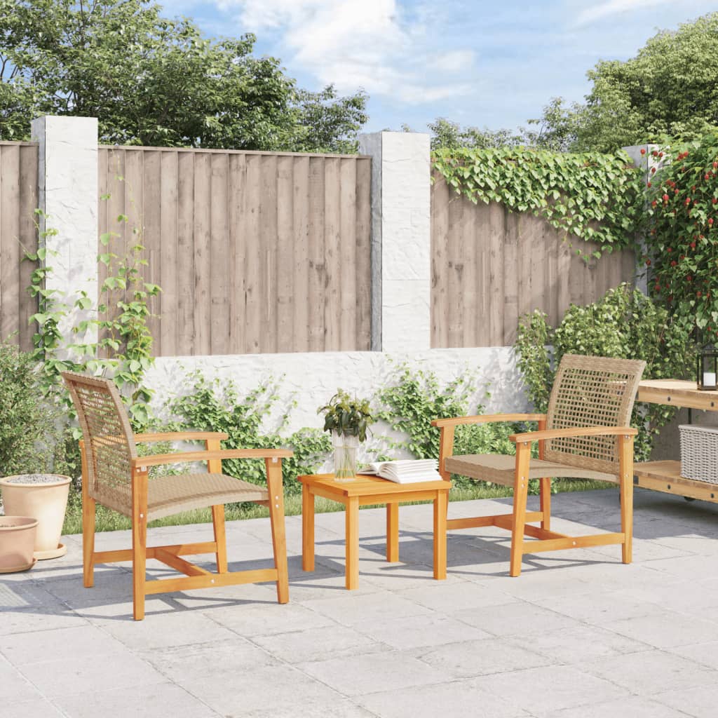 Garden Chairs 2 pcs Beige Poly Rattan and Acacia Wood - The Home Maker