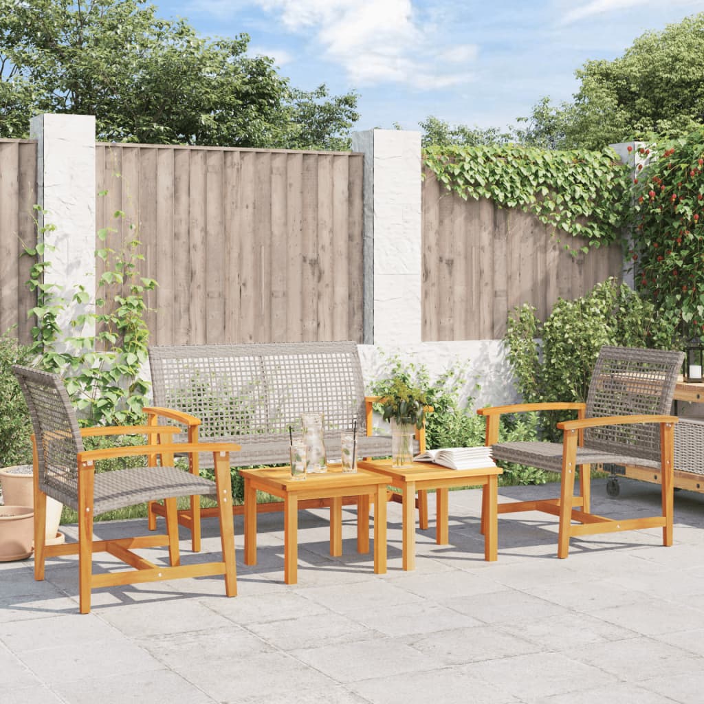 5 Piece Garden Lounge Set Grey Poly Rattan and Acacia Wood - The Home Maker