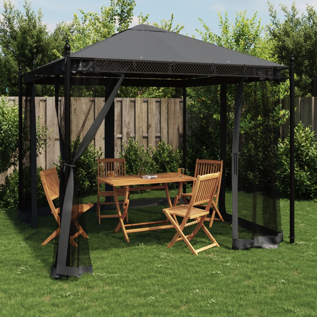 Gazebo with Mesh Walls Anthracite 2.93x2.93 m Steel - Charlotte Dunes