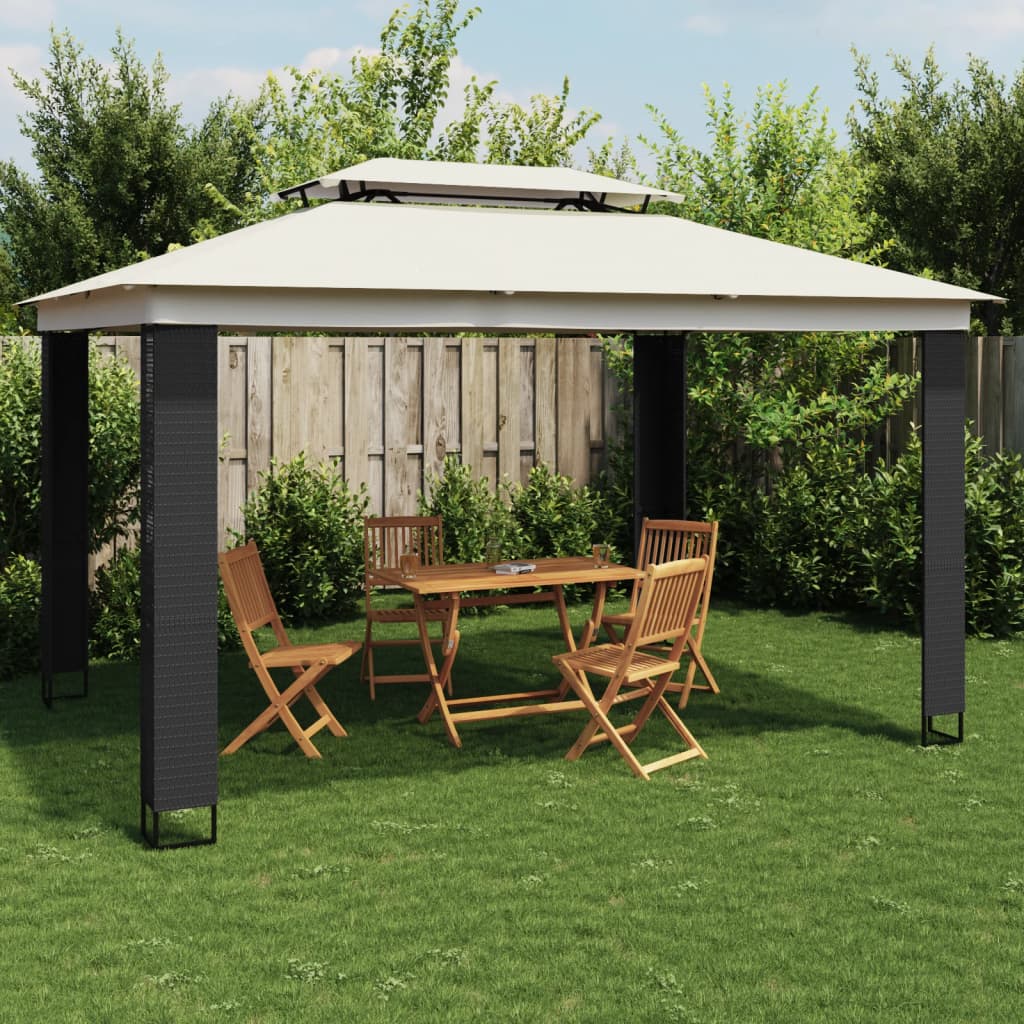 Gazebo with Double Roof Cream 3.94x2.96 m Steel - Charlotte Dunes