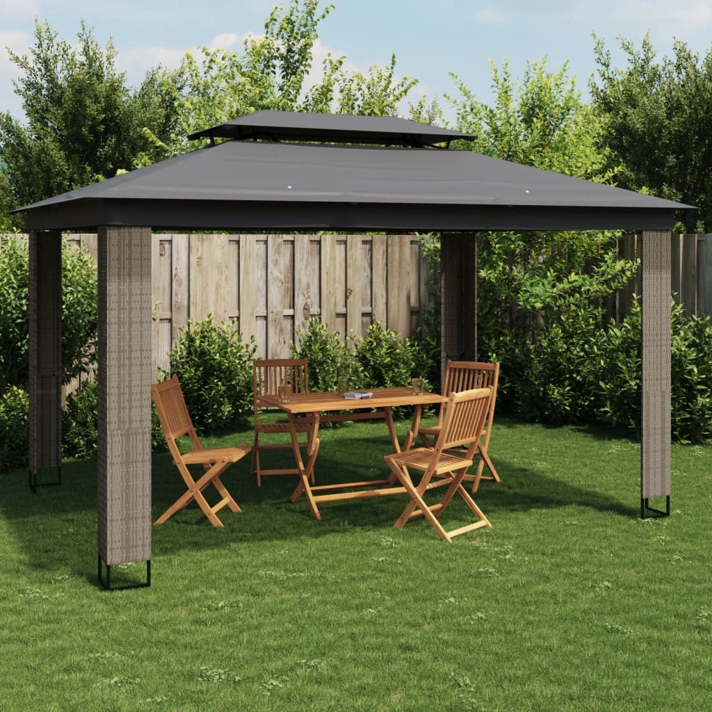 Gazebo with Double Roof Anthracite 3.94x2.96 m Steel - Charlotte Dunes