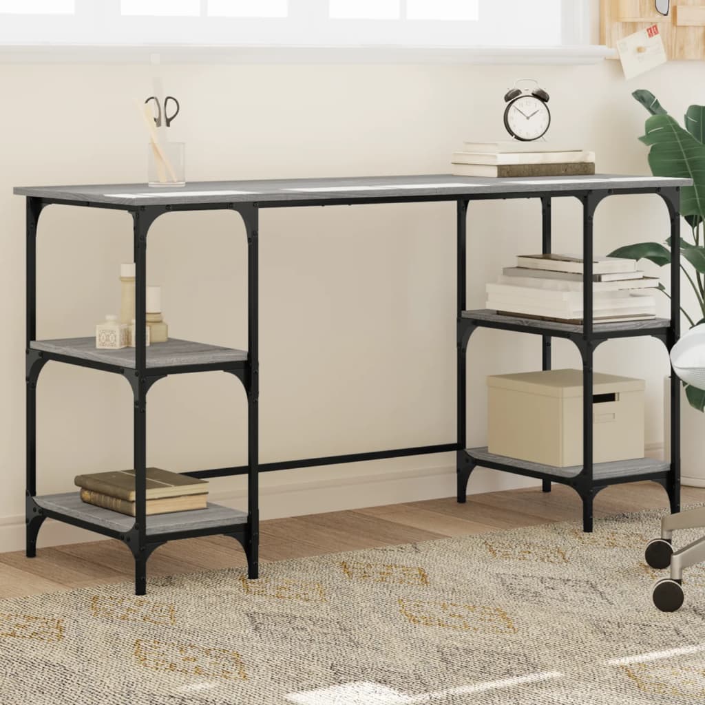 Desk Grey Sonoma 140x50x75 cm Metal and Engineered Wood - Decor Base