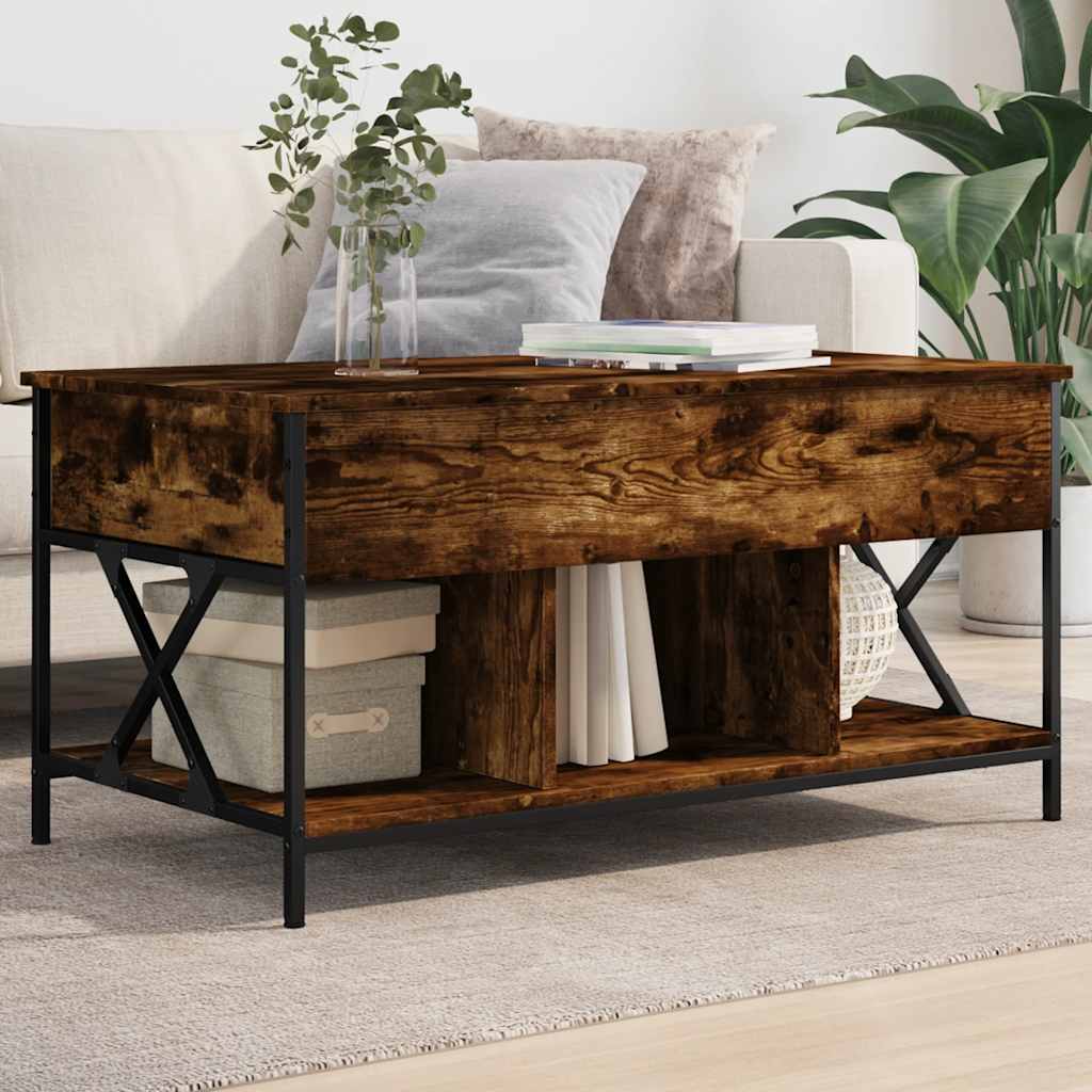 Coffee Table Smoked Oak 100x55x50 cm Engineered Wood and Metal - The Home Maker