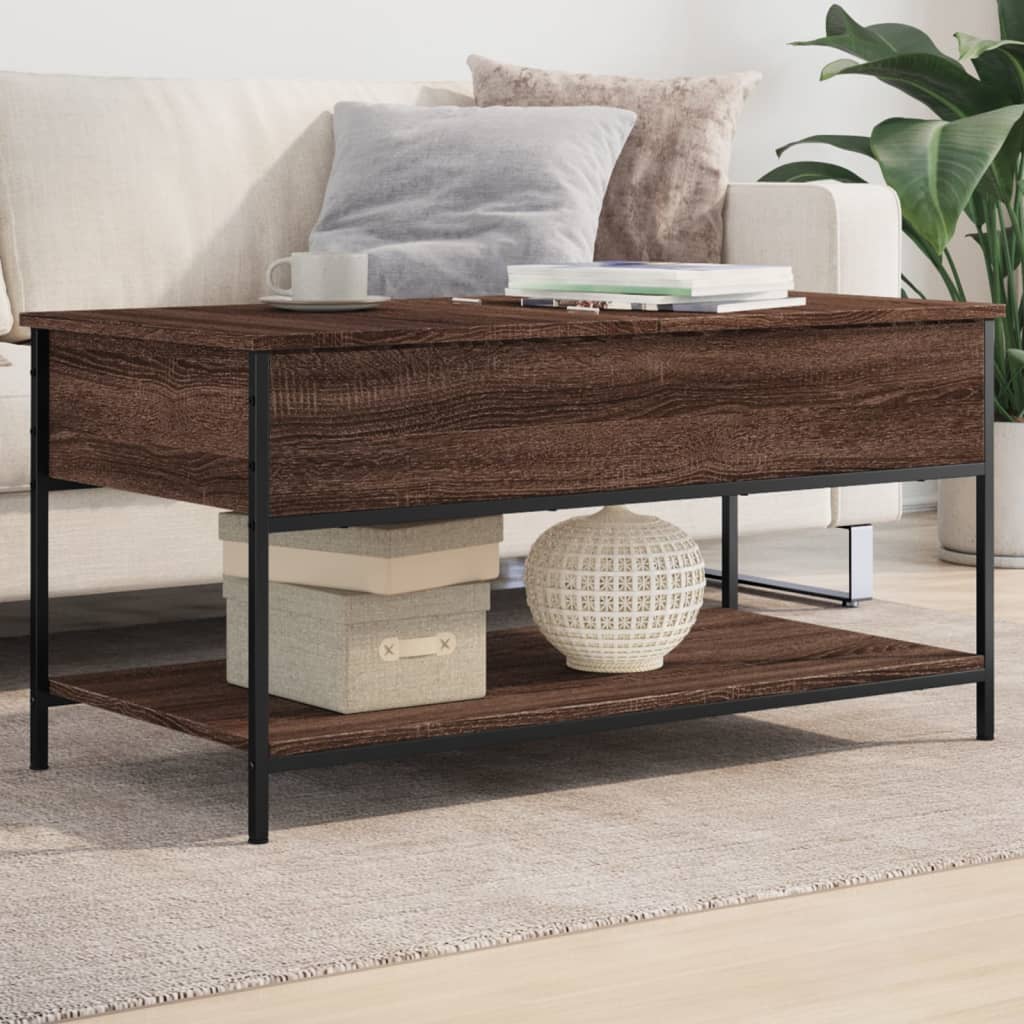 Coffee Table Brown Oak 100x50x50 cm Engineered Wood and Metal - All Things Good