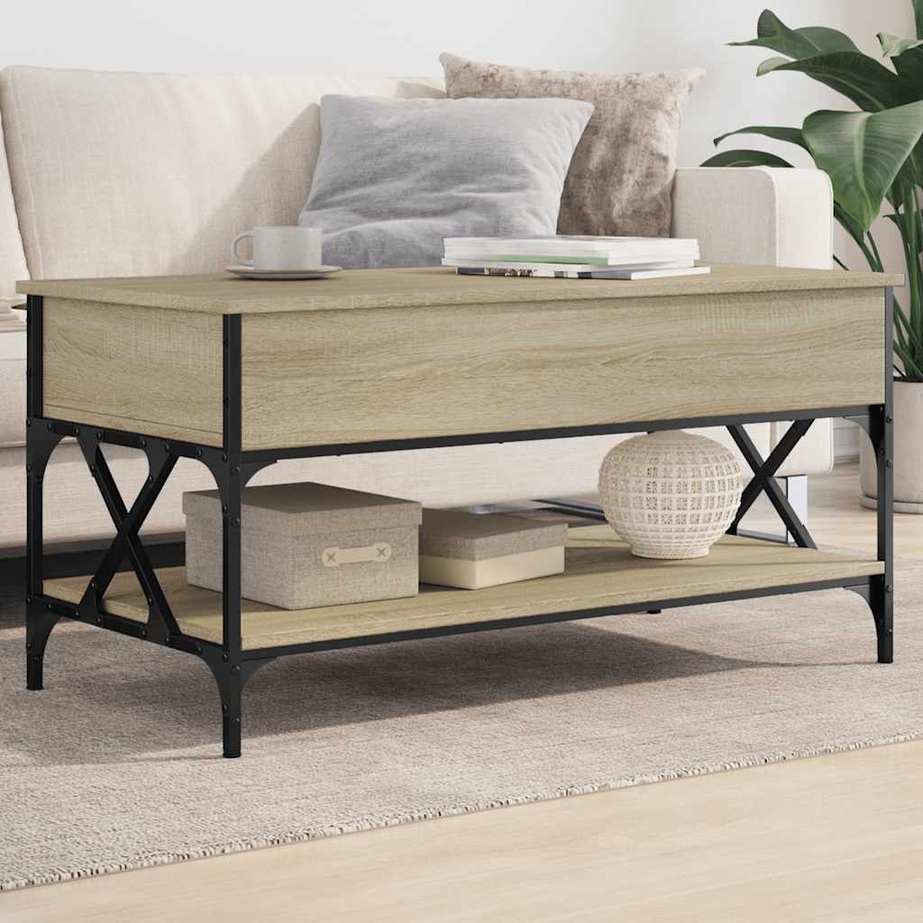 Coffee Table Sonoma Oak 100x50x50 cm Engineered Wood and Metal - The Home Maker