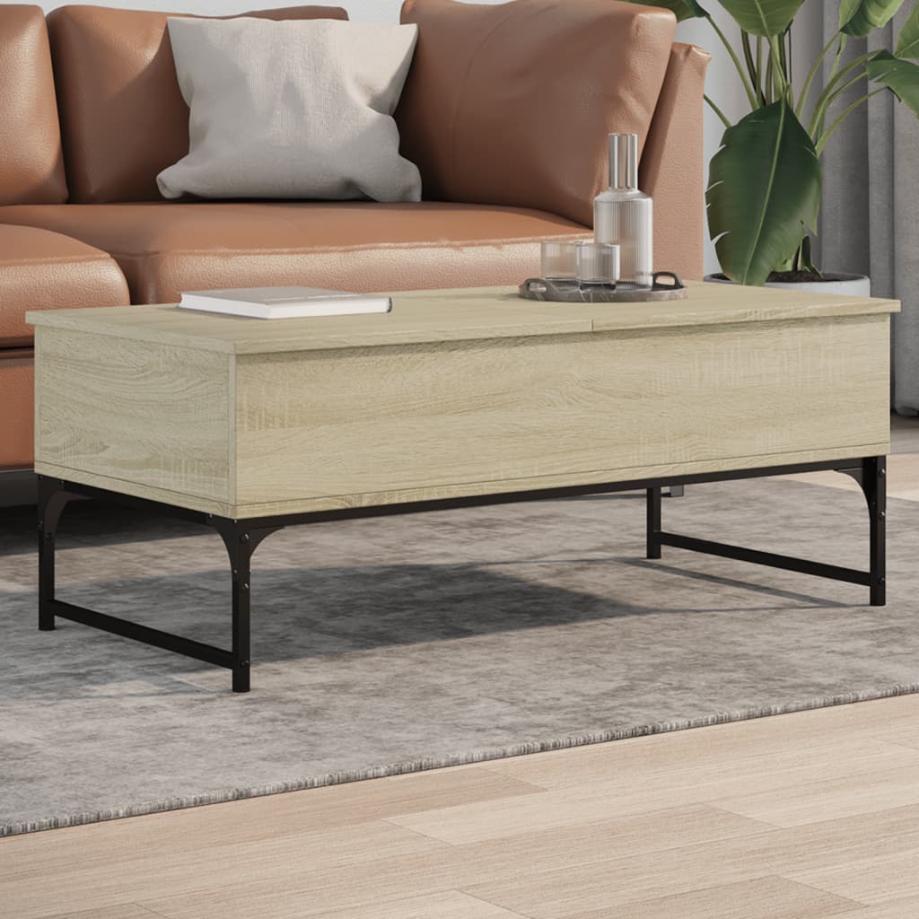 Coffee Table Sonoma Oak 100x50x40 cm Engineered Wood and Metal - The Home Maker