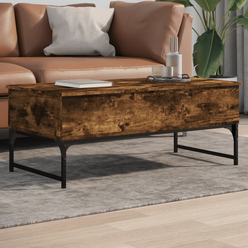 Coffee Table Smoked Oak 100x50x40 cm Engineered Wood and Metal - All Things Good