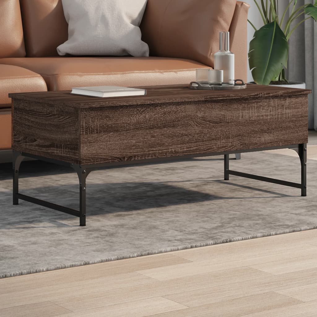 Coffee Table Brown Oak 100x50x40 cm Engineered Wood and Metal - The Home Maker
