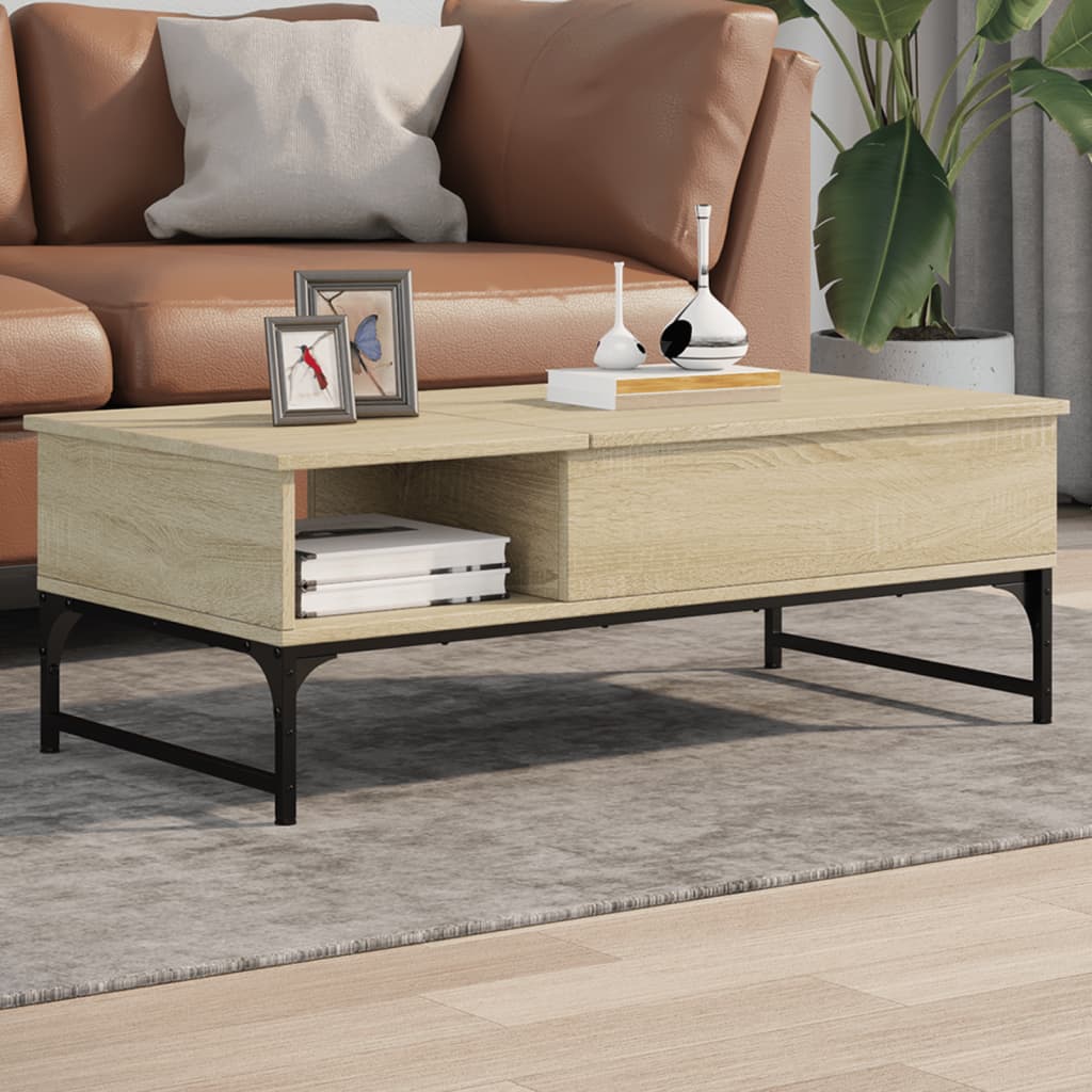 Coffee Table Sonoma Oak 100x50x35 cm Engineered Wood and Metal - All Things Good