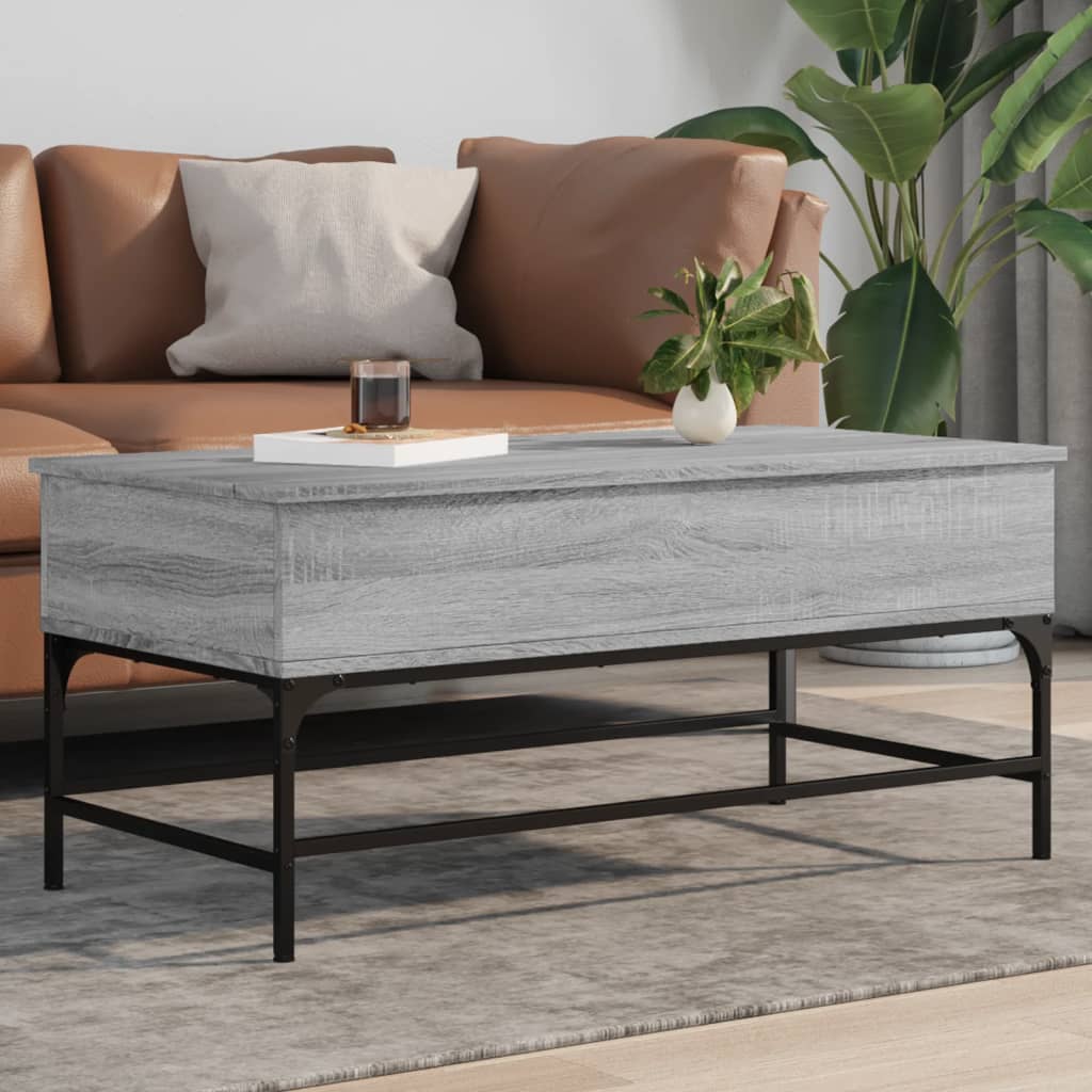 Coffee Table Grey Sonoma 100x50x45 cm Engineered Wood and Metal - All Things Good