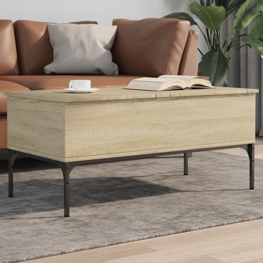 Coffee Table Sonoma Oak 100x50x45 cm Engineered Wood and Metal - The Home Maker