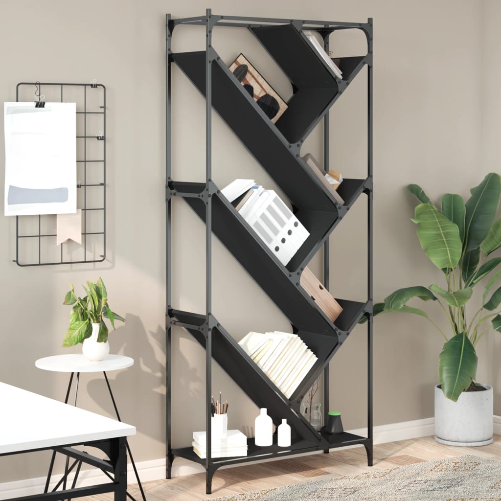 Bookcase Black 79x30x180 cm Engineered Wood and Metal - The Home Maker