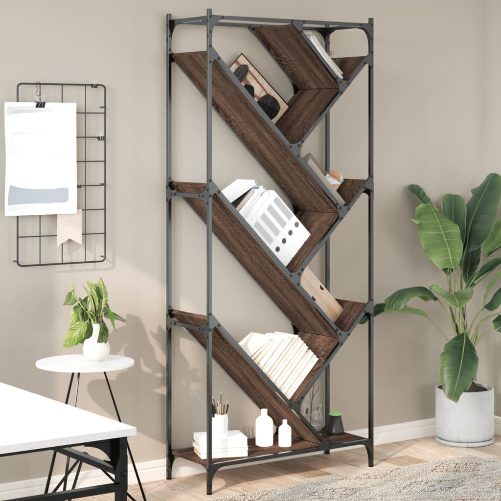 Bookcase Brown Oak 79x30x180 cm Engineered Wood and Metal - All Things Good