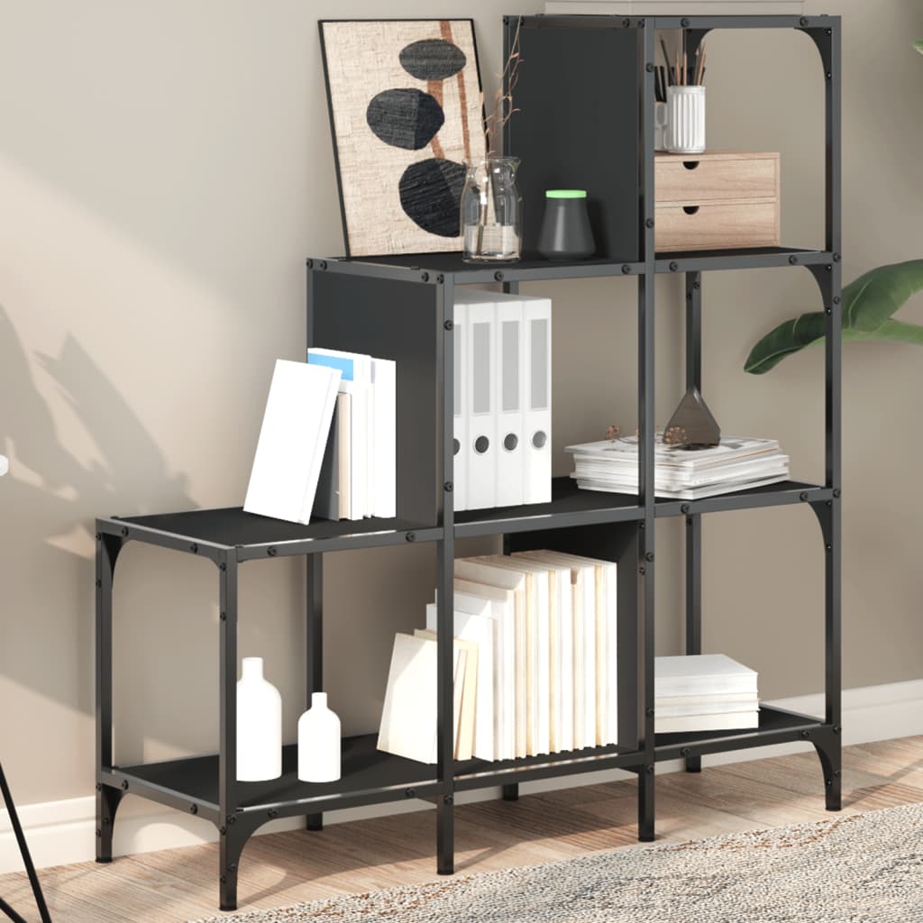 Bookcase Black 92x30x102 cm Engineered Wood and Metal - Charlotte Dunes
