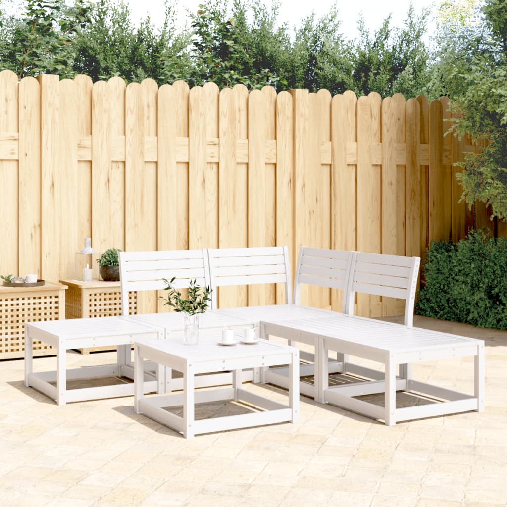 5 Piece Garden Sofa Set White Solid Wood Pine - The Home Maker