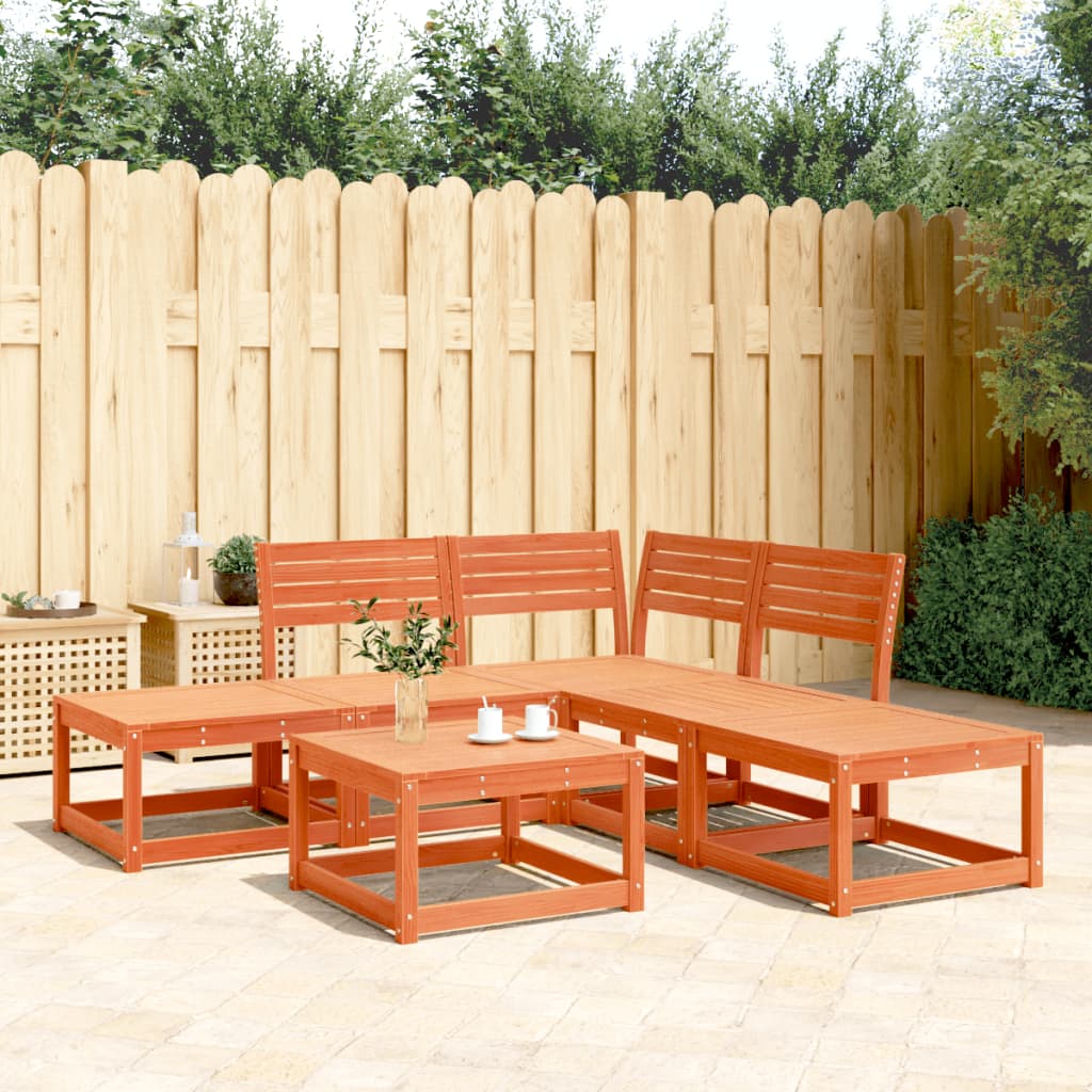 5 Piece Garden Sofa Set Wax Brown Solid Wood Pine - Merkel Designers
