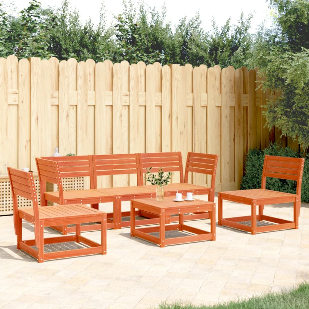 5 Piece Garden Sofa Set Wax Brown Solid Wood Pine - All Things Good