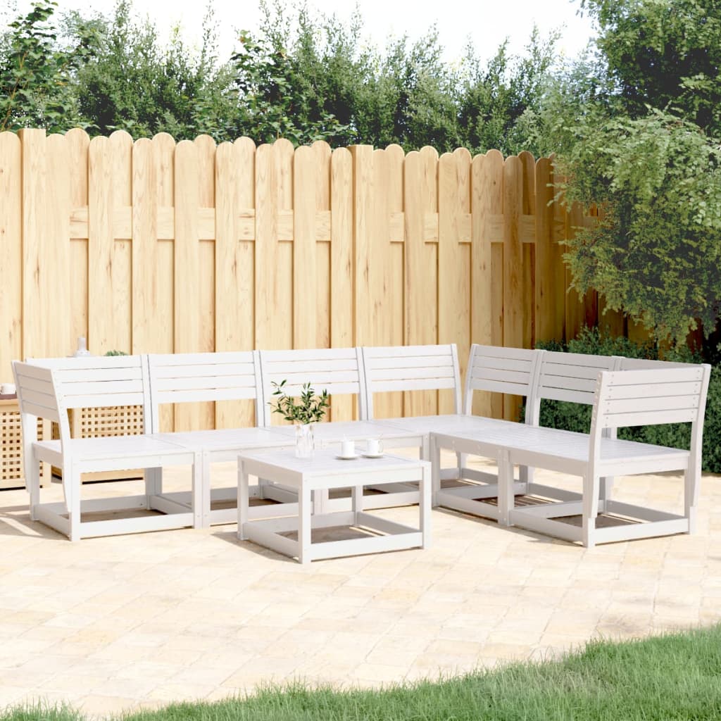 6 Piece Garden Sofa Set White Solid Wood Pine - Merkel Designers