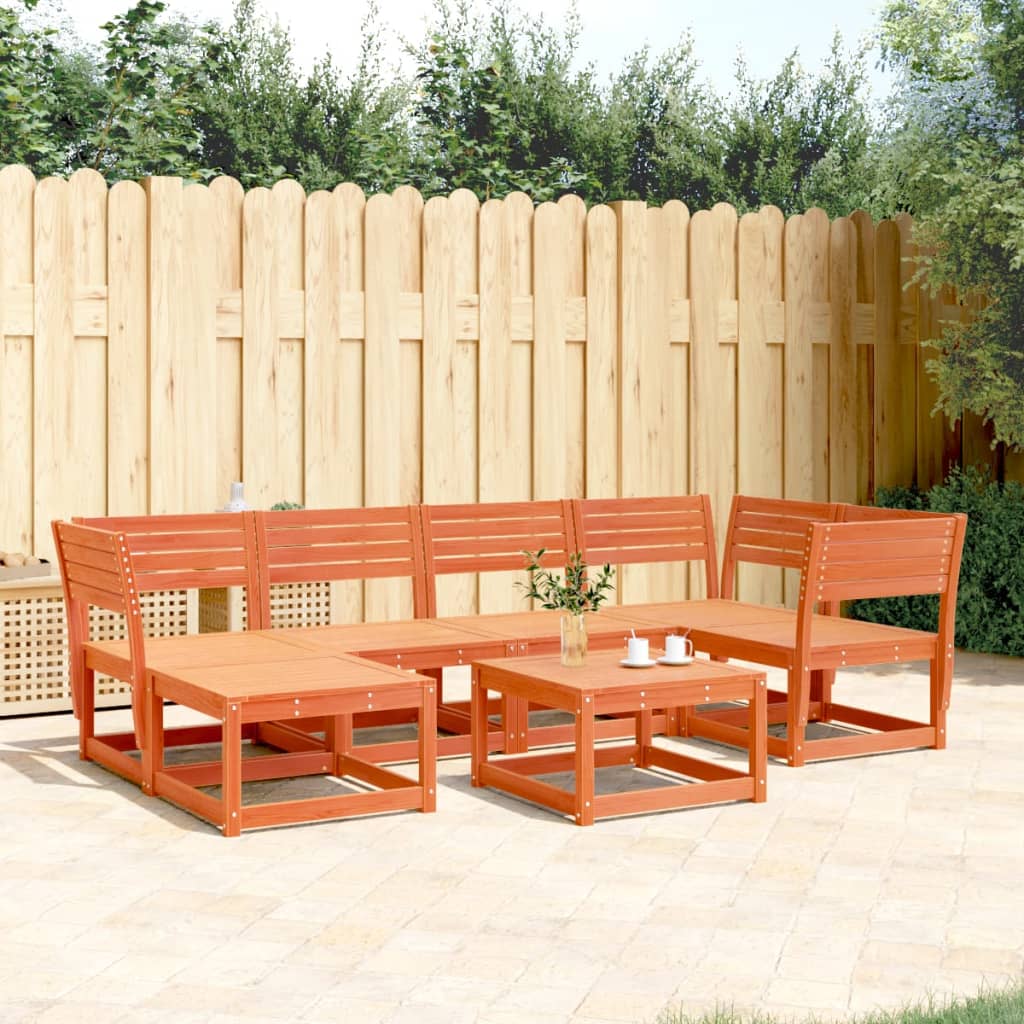 6 Piece Garden Sofa Set Wax Brown Solid Wood Pine - All Things Good