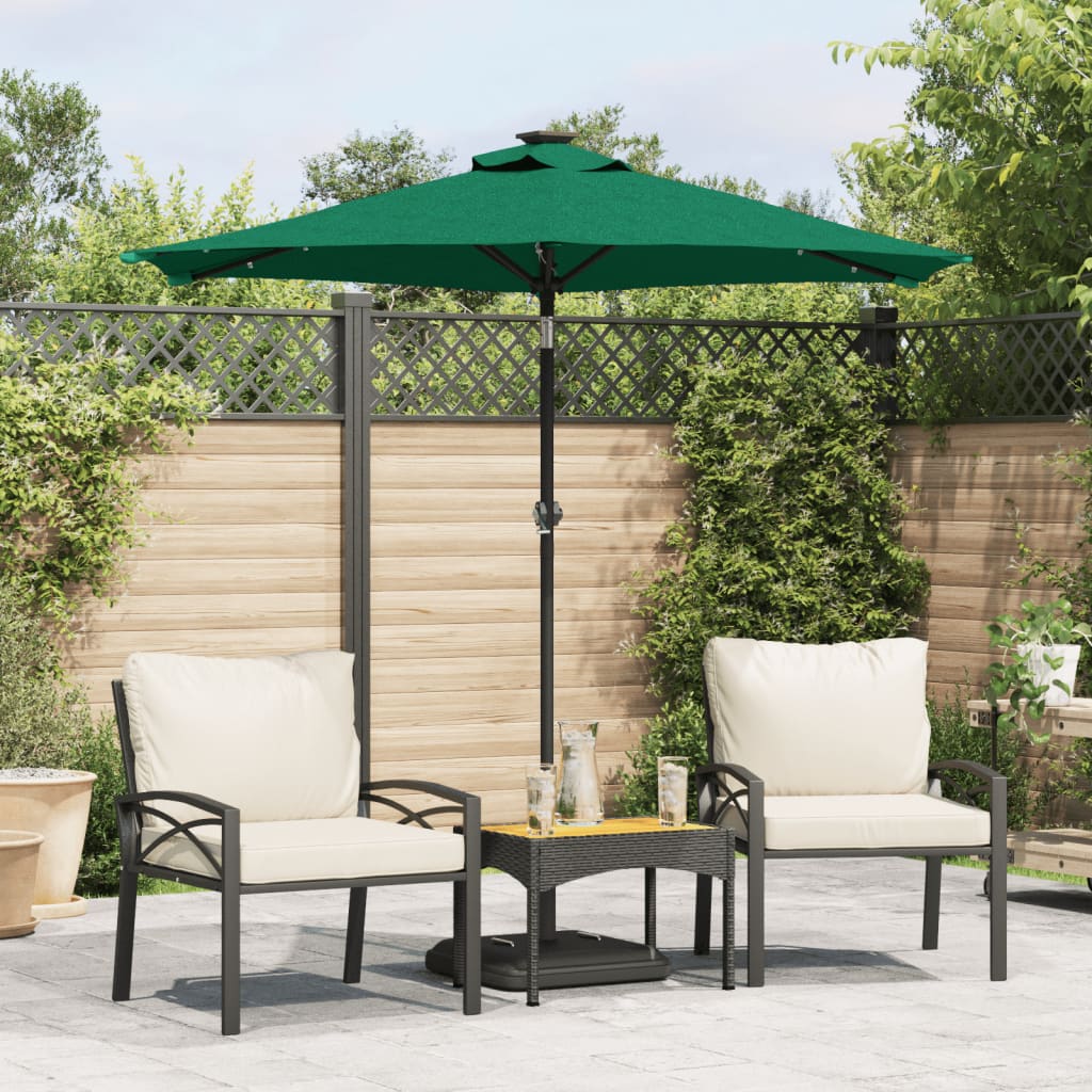 Garden Parasol with LEDs and Steel Pole Green 225x225x212cm - Charlotte Dunes
