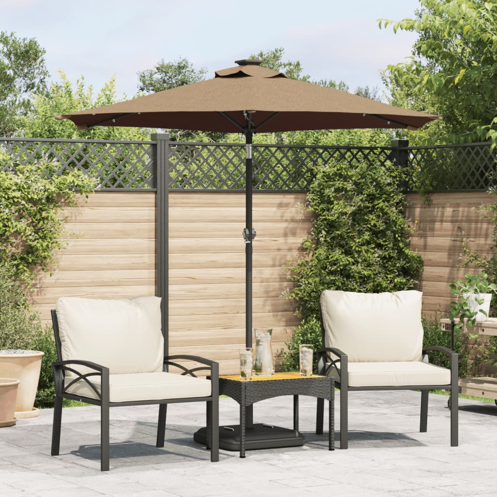 Garden Parasol with LEDs and Steel Pole Taupe 225x225x212cm - Charlotte Dunes