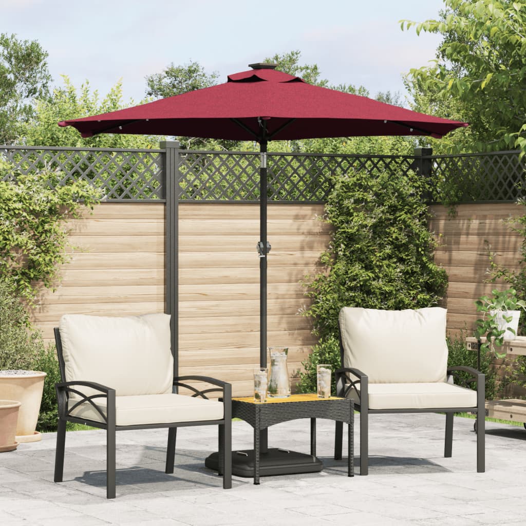 ERSCOVE Garden Parasol with LEDs and Pole Bordeaux 225x225x212cm Steel - Red - Charlotte Dunes