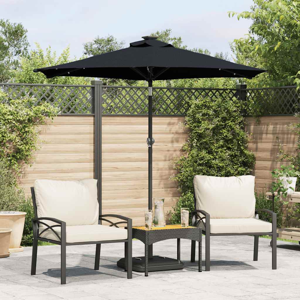 Garden Parasol with LEDs and Steel Pole Black 225x225x212cm - Charlotte Dunes