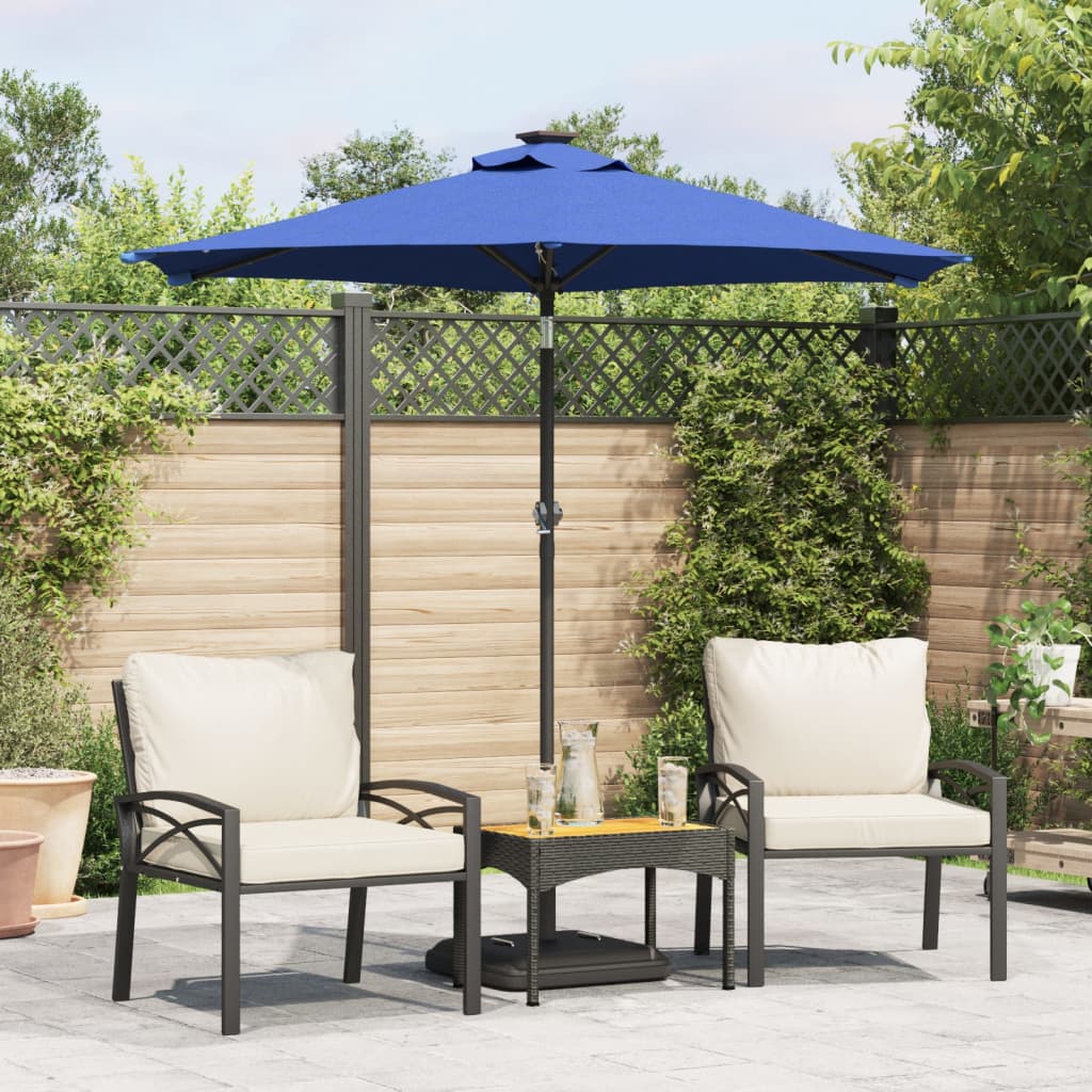 Garden Parasol with LEDs and Steel Pole Azure Blue 225x225x212cm - Charlotte Dunes