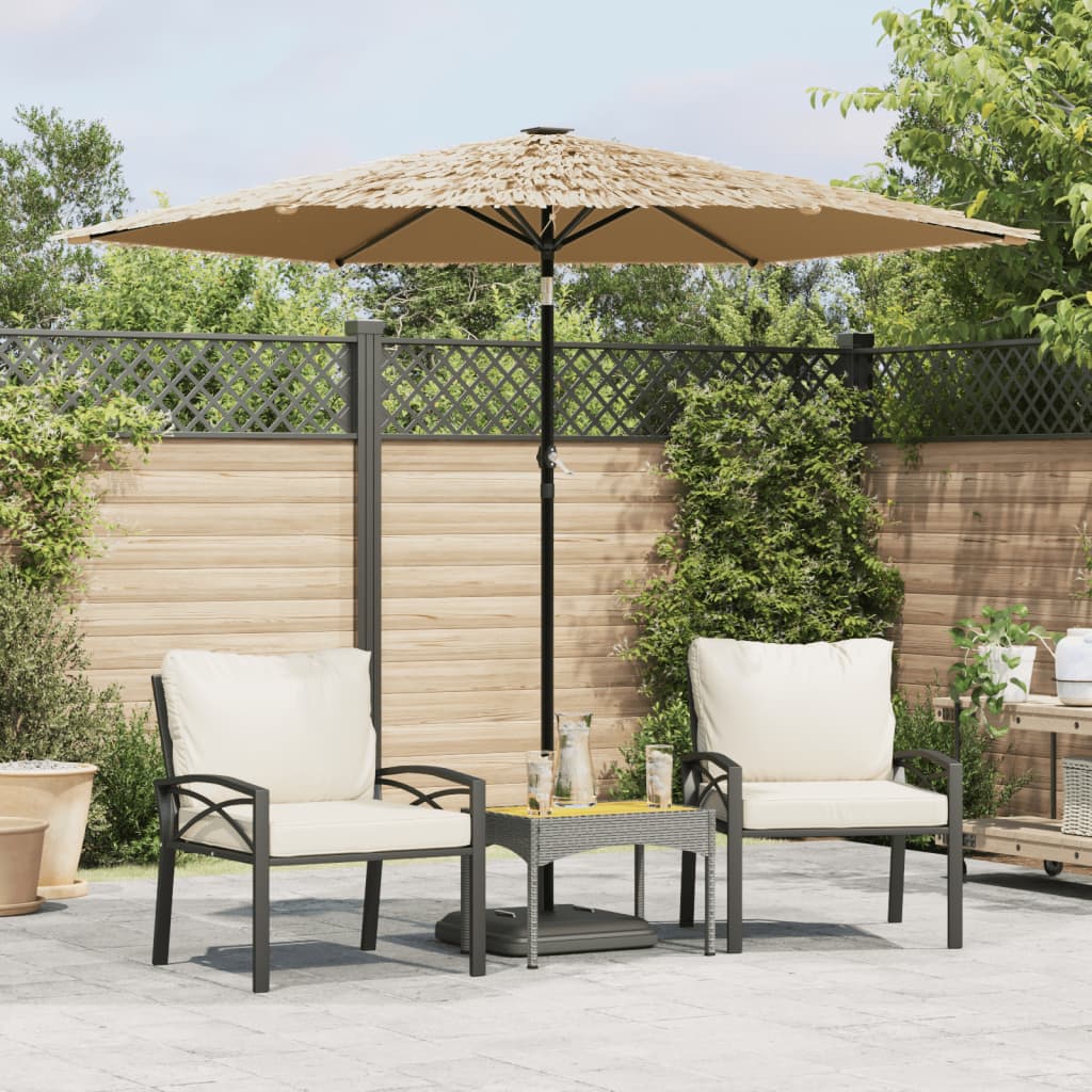 Garden Parasol with LEDs and Steel Pole Brown 268x268x226 cm - Charlotte Dunes