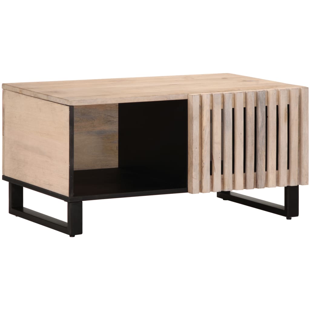 Coffee Table White 80x51x40 cm Solid Wood Mango - Design Hut