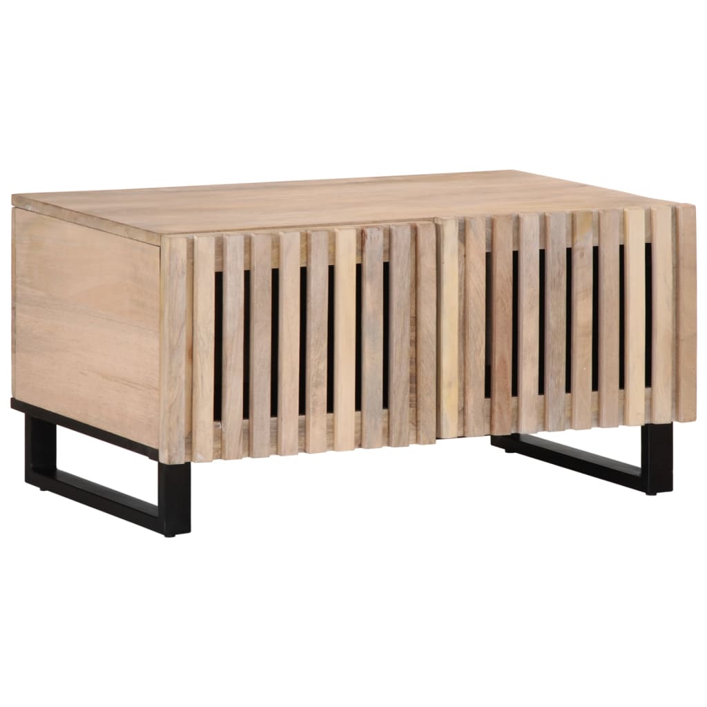 Coffee Table White 80x51x40 cm Solid Wood Mango - vid-377464 - Design Hut