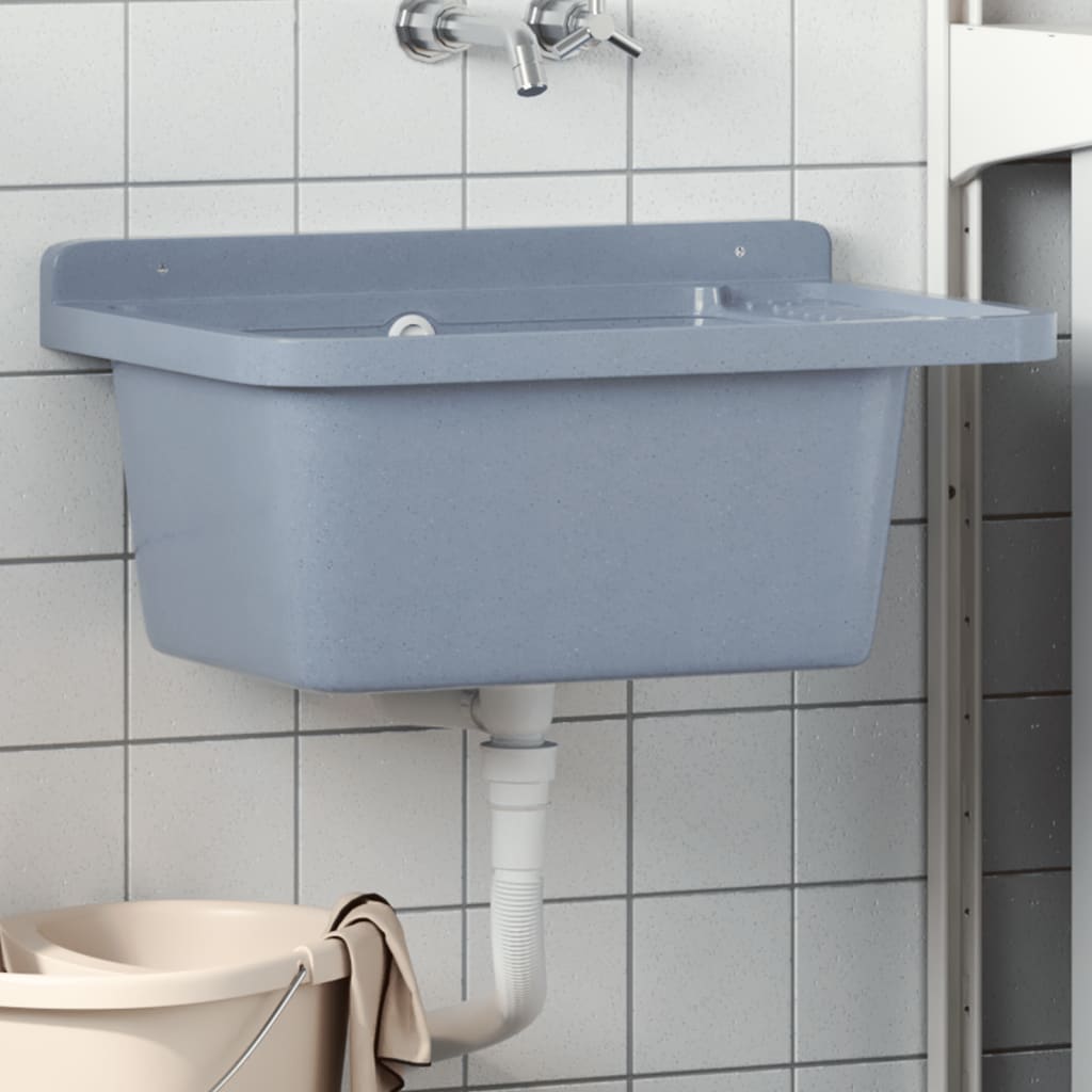 Sink Washbasin for Wall Mounting Grey 60x40x28 cm Resin - Charlotte Dunes