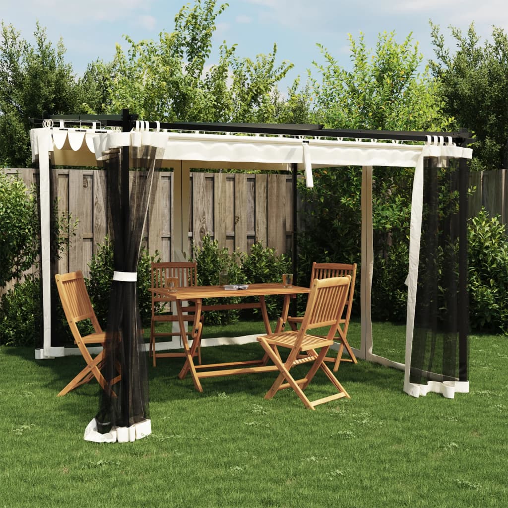 Gazebo with Mesh Walls Cream 3x3 m Steel - Charlotte Dunes