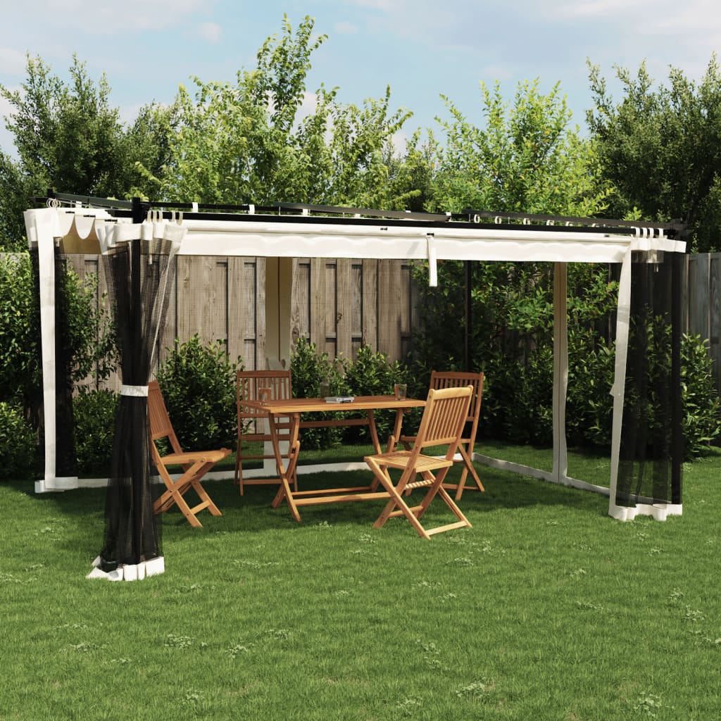 Gazebo with Mesh Walls Cream 4x3 m Steel - Charlotte Dunes