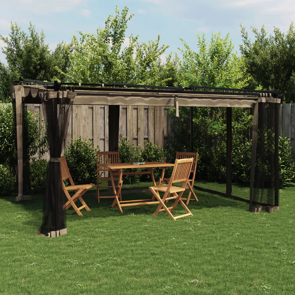 GRLOFT Gazebo with Mesh Walls Taupe 4x3 m Steel - Charlotte Dunes
