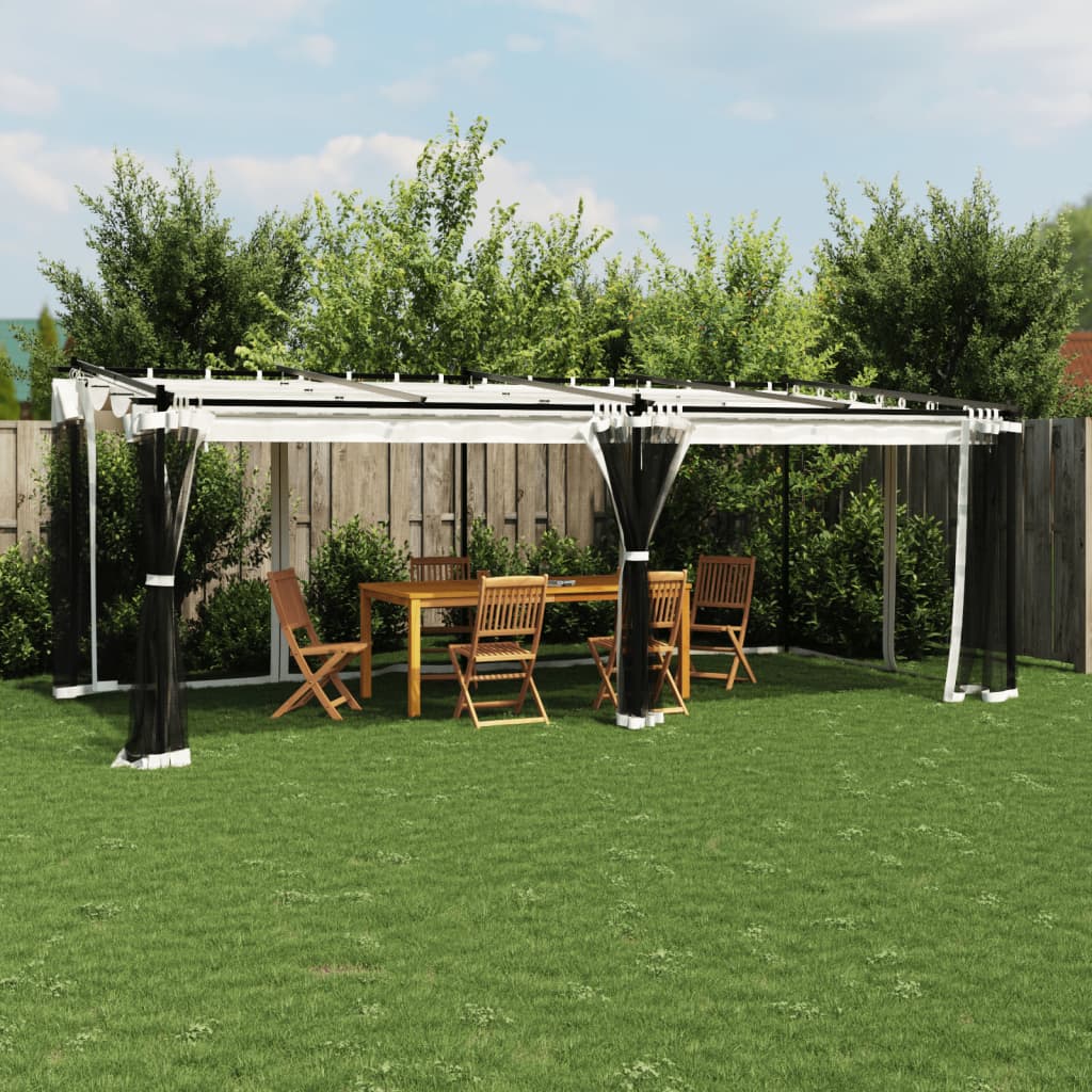Gazebo with Mesh Walls Cream 6x3 m Steel - Charlotte Dunes