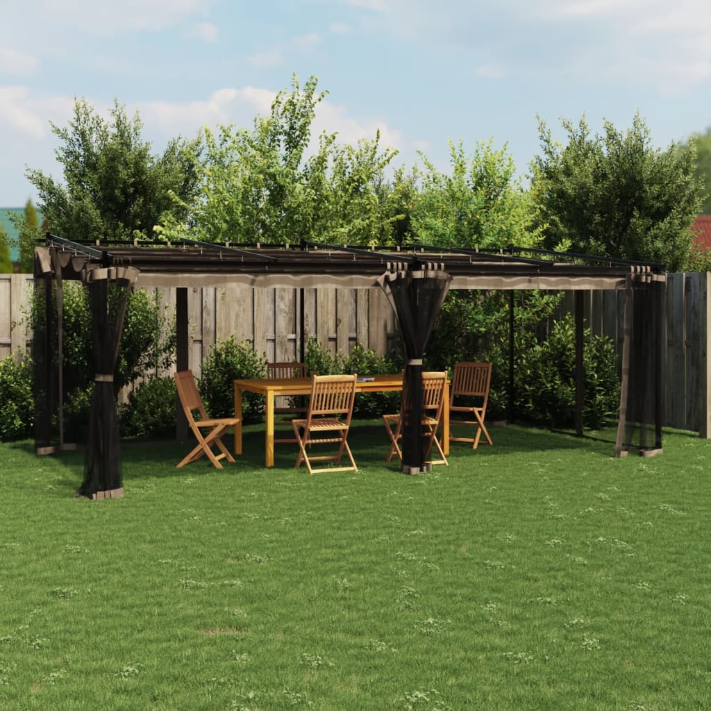 Gazebo with Mesh Walls Taupe 6x3 m Steel - Charlotte Dunes