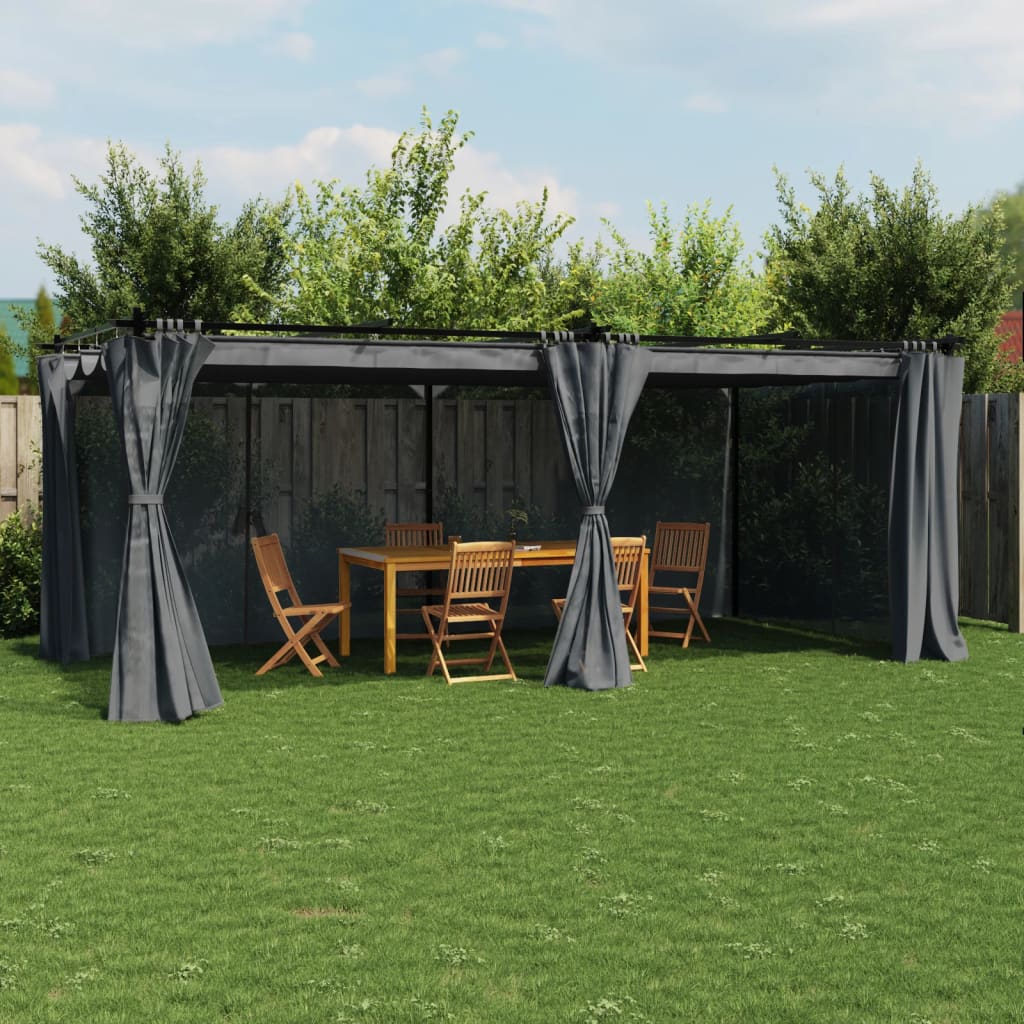 Gazebo with Curtains Anthracite 6x3 m Steel - Charlotte Dunes