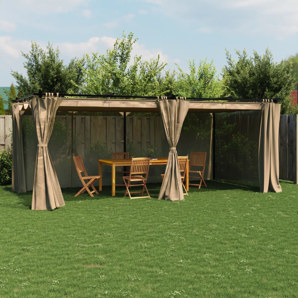 Gazebo with Curtains Taupe 6x3 m Steel - Charlotte Dunes