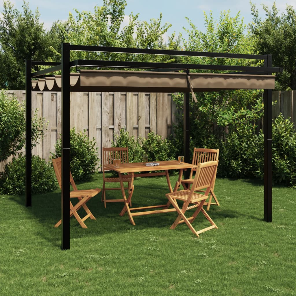Garden Gazebo with Retractable Roof Taupe 3x3 m Aluminium - Charlotte Dunes
