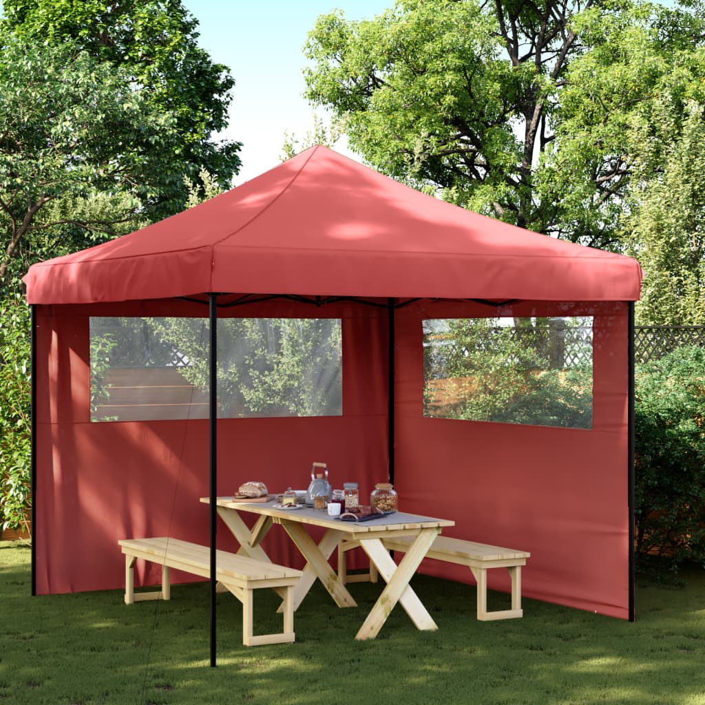 Foldable Party Tent Pop-Up with 2 Sidewalls Burgundy - vid-4004924 - Design Hut