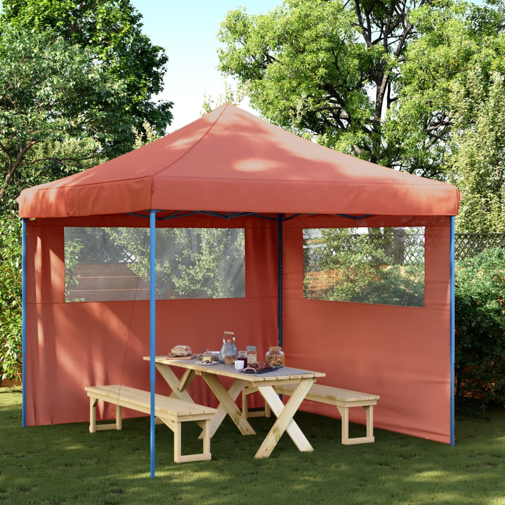 Foldable Party Tent Pop-Up with 2 Sidewalls Terracotta - vid-4004926 - Design Hut