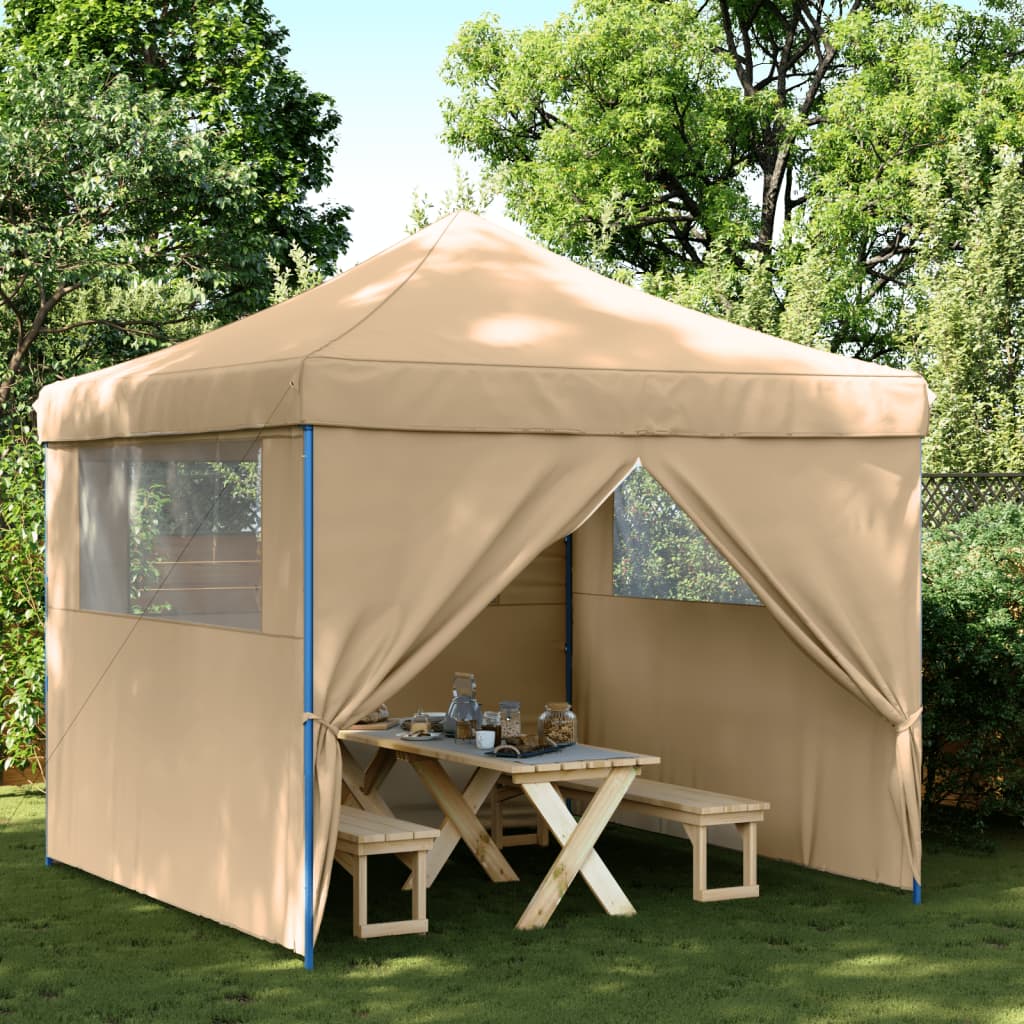 Foldable Party Tent Pop-Up with 4 Sidewalls Beige - vid-4004928 - Design Hut