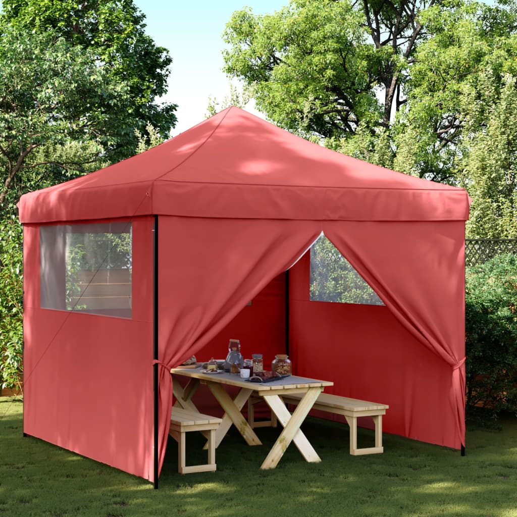 Foldable Party Tent Pop-Up with 4 Sidewalls Burgundy - vid-4004931 - Design Hut
