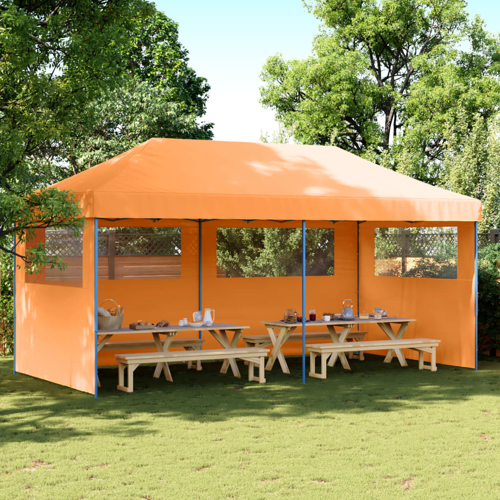 Foldable Party Tent Pop-Up with 3 Sidewalls Orange - vid-4004945 - Design Hut