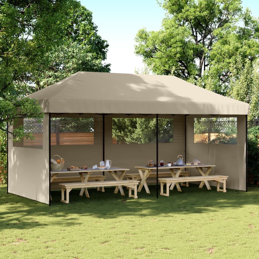 Foldable Party Tent Pop-Up with 3 Sidewalls Taupe - vid-4004946 - Design Hut