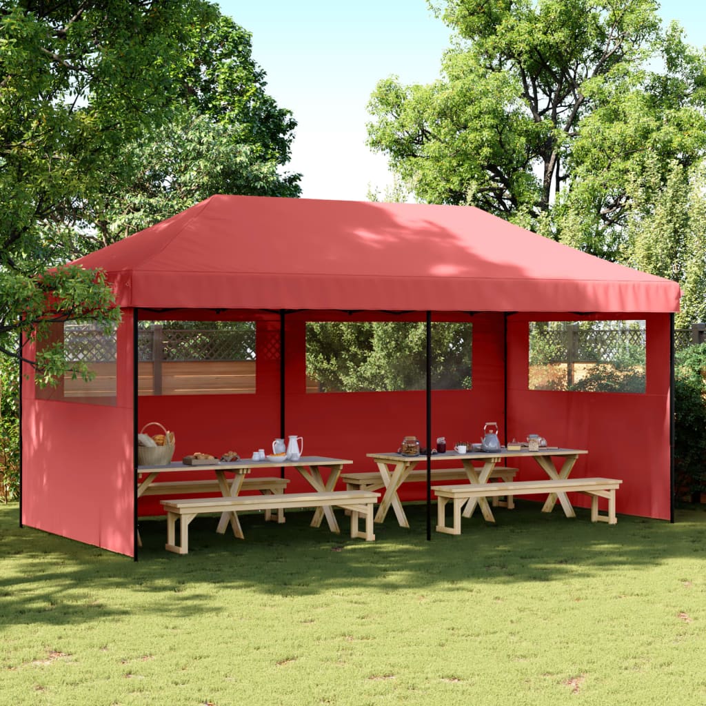 Foldable Party Tent Pop-Up with 3 Sidewalls Burgundy - vid-4004947 - Design Hut