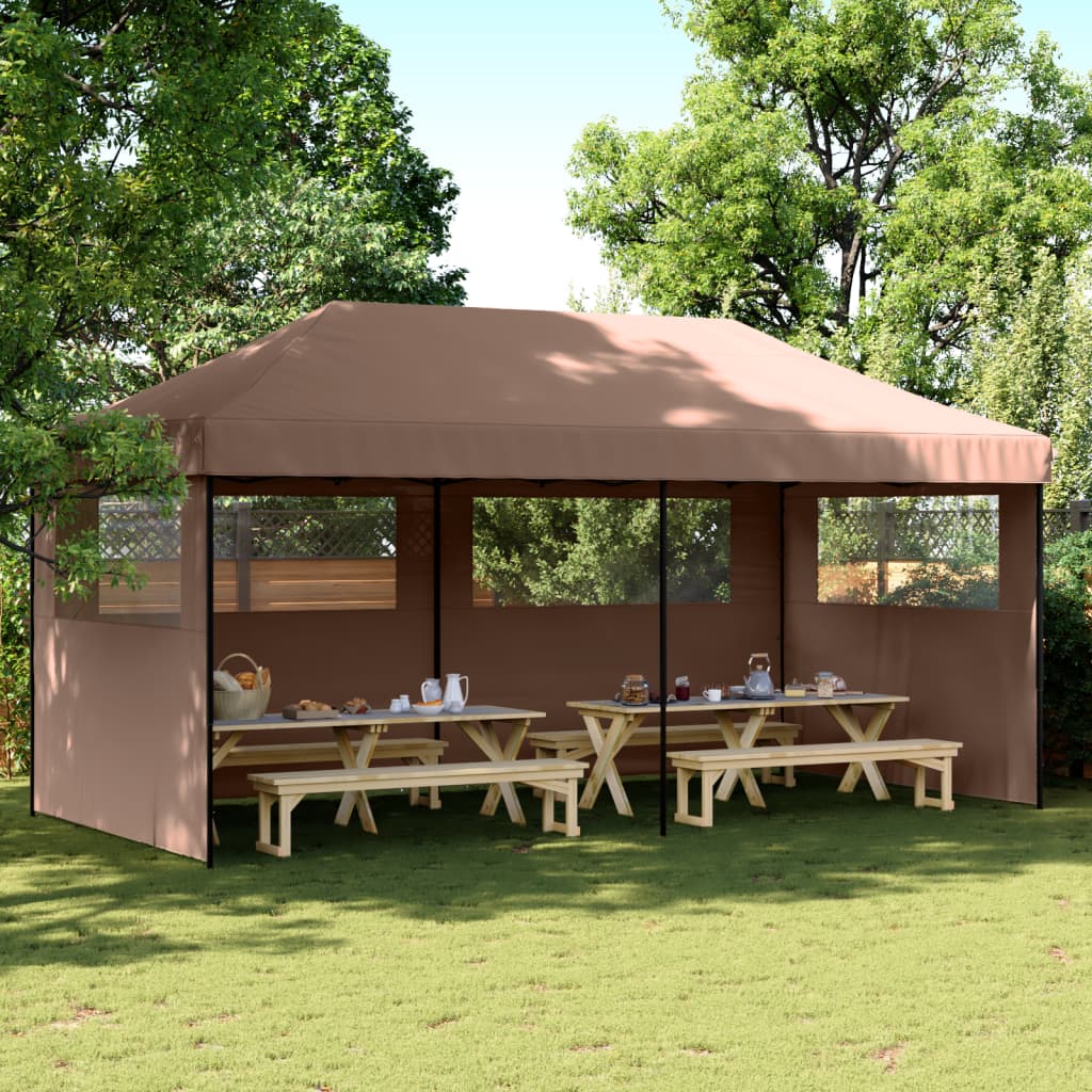 Foldable Party Tent Pop-Up with 3 Sidewalls Brown - vid-4004948 - Design Hut