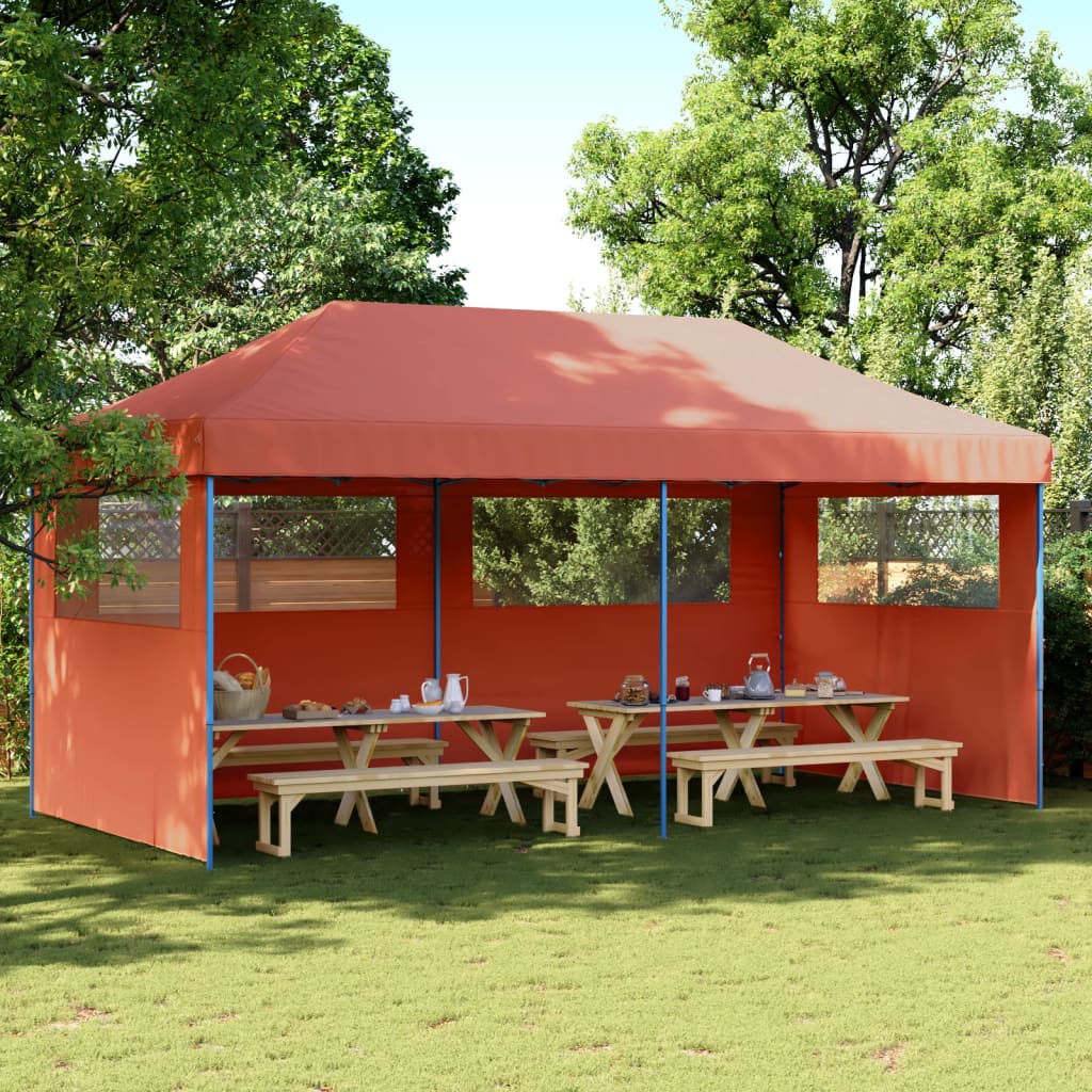 Foldable Party Tent Pop-Up with 3 Sidewalls Terracotta - Design Hut