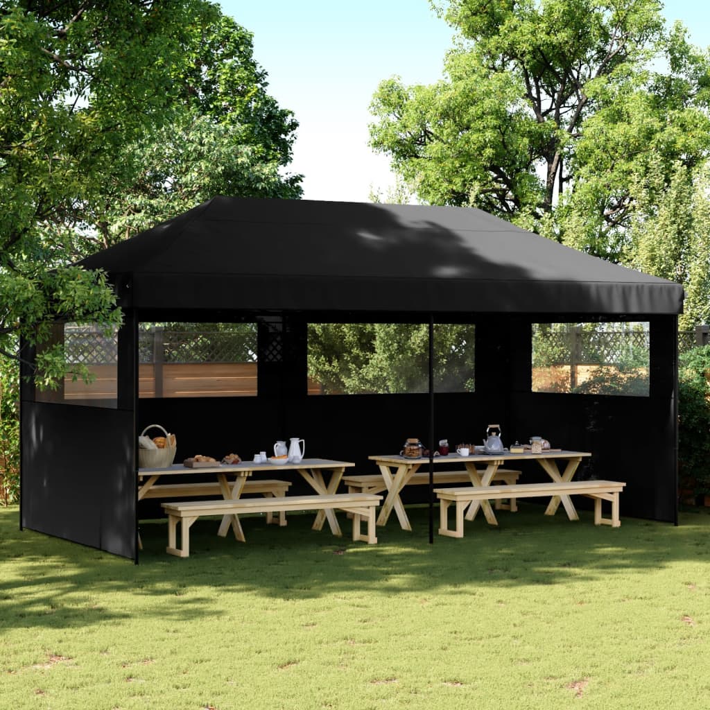 Foldable Party Tent Pop-Up with 3 Sidewalls Black - vid-4004950 - Design Hut